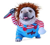 Costume Chucky pour chiens, perruque et couteau, vêtements amusants pour chien, poupée, costume d'Halloween et de cosplay (taille S)