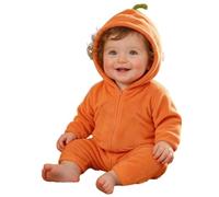 Costume Citrouille Bébé Combinaison Capuche Halloween 0-24 Mois | Grenouillère citrouille bébé, broderie et capuche verte, douce et chaude, parfaite pour fête et sortie