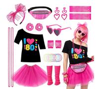 Costume complet des années 80 en 27 pièces, accessoires, robe de soirée disco, lumières néon des années 90, t-shirt, tutu, bracelets, sac de taille, lunettes, bracelets, colliers, chauffe-jambes, pour