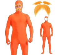 Costume complet orange pour homme et femme - Costume stupéfiant - Combinaison respirante avec moustache et sourcils - Costume de barbe - Pour Noël et Halloween, cosplay, carnaval