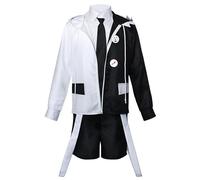 Costume Cosplay Monokuma Veste à Capuche Noir et Blanc avec Badges Chemise et Short pour Halloween Conventions Roleplay(Homme,S)
