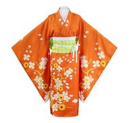 Costume Cosplay Saionji Hiyoko Kimono Orange avec Motifs Floraux avec Nœud Vert pour Halloween Conventions Roleplay(Femme,M)