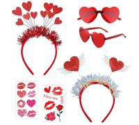 Costume Cupidon pour femme - 2 serre-tête en forme de cœur + 2 lunettes en forme de cœur - Avec tatouage pour le visage, serre-tête - Lunettes en forme de cœur - Pour la Saint-Valentin, le carnaval,