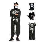 Costume da Halloween con Urlo, Costume da Scheletro Horror per adulti, Completo di Tuta Maschera da teschio e Guanti da Scheletro, Ideale per Feste di Halloween e Balli in Maschera-C
