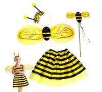 Costume d'abeille pour enfants, 4 pièces/ensemble de costume d'abeille comprenant une aile jaune, une jupe rayée, un bandeau 'antenne et baguette pour Halloween, cosplay, festivals et fêtes à th
