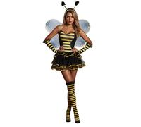 Costume d'abeille pour femme avec ailes - Serre-tête et manches pour fête, déguisement d'animal amusant - Bourdon (E-jaune, taille S)