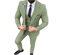 Costume d'affaires 3 pièces à revers pour homme Coupe ajustée Smoking Mariage, sauge, 52