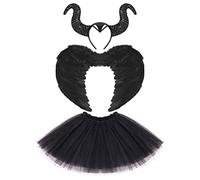 Costume d'ange et de diable pour enfant fille - Jupe tutu en tulle + ailes d'ange + bandeau d'ange Halo - Tenue de fée pour Halloween, Noël, carnaval, cosplay, sorcière noire 3 pièces, 2-12 ans