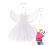 Costume d'ange pour fille : adorable robe de princesse de fée en tulle avec ailes et tête | Robe d'ange élégante pour jeu de rôle, cosplay, carnaval et performance sur scène, tenue