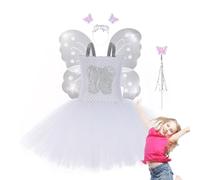 Costume d'ange pour fille : adorable robe de princesse de fée en tulle avec ailes et tête | Robe d'ange élégante pour jeu de rôle, cosplay, carnaval et performance sur scène, tenue