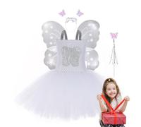 Costume d'ange pour fille : adorable robe de princesse de fée en tulle avec ailes et tête | Robe d'ange élégante pour jeu de rôle, cosplay, carnaval et performance sur scène, tenue