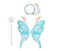 Costume d'ange Wings Fairy Wing pour femme, tenue de cosplay | Ailes de fées fantaisies colorées, assorties, oreilles, idéales pour les fêtes d'Halloween, les sœurs, la mariée ou la mariée