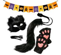 Costume d'animal - Masque facial - Déguisement d'animaux en fourrure - Gants - Accessoires de fête pour cosplay - Carnaval