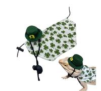 Costume d'animaux de Compagnie de la Saint-Patrick, Cloak et Chapeau de lézard, Green Shamrock Pattern Cloak and Cap, Costume de Cosplay du Festival Irlandais, Small Animal Suit pour lézard