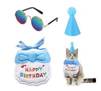 Costume d'anniversaire 3 pièces pour animaux de compagnie, bavoir d'anniversaire pour animaux de compagnie, chapeau d'anniversaire, lunettes de dressage pour animaux de compagnie, kit de décoration