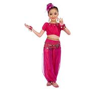 Costume Danse Orientale Enfant Classique Orientale Danse Du Ventre Ensemble Fille Belly Dance Indienne 2 PCS Top+Sarouel Pantalon Danse Compétition Spectacle pour 3-11 Ans Dansewear Costume Carnaval