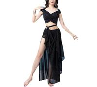Costume Danse Orientale Ensemble haut de danse du ventre for femmes, jupe fendue, vêtements d'entraînement élégants for adultes, costume de danse du ventre, tenue de performance sur scène(Black,M)