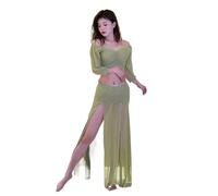 Costume Danse Orientale Ensemble haut sans bretelles et jupe de danse du ventre for adultes, vêtements d'entraînement for femmes, costume de danse for débutants, cours de Performance(Green,XX-Large)