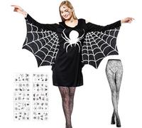 Costume d'Araignée pour Femme, Costumes d'Araignée d'Halloween pour Femme, 1 Déguisement Araignée Femme+1 Bas Araignées+10 Autocollant de Tatouage d'Araig-née, pour Halloween, Carnaval et Fêtes (M)