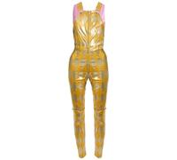 Costume d'assistante de clown pour femme - Taille S - Haut court en velours rose et salopette jaune avec motif diamant - Déguisement d'Halloween pour adultes et femmes