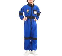 Costume d'astronaute pour enfant - Avec casque - Combinaison d'astronaute pour enfant - Pour Halloween et cosplay - Fête à thème - Carnaval - Astronaute - Garçon et fille - Bleu - 120 cm