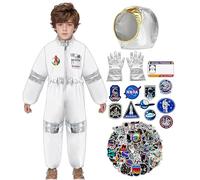 Costume d'astronaute pour enfant - Unisexe - Blanc - Costume spatial - Jeu de rôle - Costume d'astronaute NASA pour garçons et filles - Avec casque d'astronaute - Gants autocollants pour carnaval et