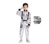 Costume d'astronaute pour enfants - Costume spatial pour Halloween | Matériau PU, combinaison spatiale argentée, visière de casque, patch de mission, taille 5-14 ans, pour le thème de la