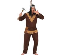 Costume d'aventure indigène carnaval Far West chef plume frange tons bruns tenue coiffe guerrier, taille : 54 - 56 (XL) couleur : brun