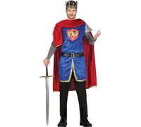 Costume d'aventure royale médiévale Chevalier avec couronne Épée Manteau étoilé Guerrier courageux Armure Magie de carnaval Vêtement d'apparat pour homme, Taille : 52 - 54 (L) Couleur : Bleu