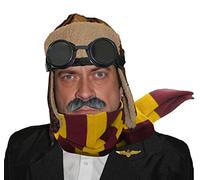 Costume d'aviateur adulte de style années 1940 - chapeau de pilote de la seconde guerre mondiale - accessoire de déguisement en cuir vieilli - écharpe rayée, chapeau et lunettes
