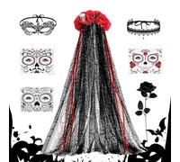 Costume Day of The Dead Décor Mariée Gothique Halloween | Parure Coiffe Fête Mort Carnaval Scène Photographie Festival Célébration