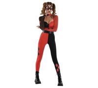 Costume DC Harley Quinn pour femme | Combinaison de super-héros méchant avec ceinture et masque pour les yeux pour Halloween, fêtes à thème, multicolore, plus