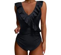Costume de Bain 1 pièce pour Femme Taille Haute, Encolure en V avec Volants, Maillot de Bain Effet Ventre Plat avec Fronces, modèle avec Coques Amovibles, Nouveau 2026