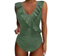 Costume de Bain 1 pièce pour Femme Taille Haute, Encolure en V avec Volants, Maillot de Bain Effet Ventre Plat avec Fronces, modèle avec Coques Amovibles, Nouveau 2026