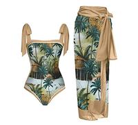 Costume de bain pour femmes 2 pièces maillot de bain avec paréo assorti cache-maillots dames été vintage à imprimé floral monokinis maillots de bain avec jupe longue enveloppante tenue de plage bohème