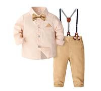 Costume de baptême pour garçon de 80 ans - Chemise à manches longues - Pantalons avec cravate - Tenue de gentleman - Robe de fête - Maillot Turquie, jaune, 5-6 ans