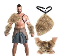 Costume de barbare, 3 pièces/ensemble costume Viking pour homme, fausse fourrure chaude, barbare comprenant un brassard et une cape châle, tenue viking médiévale pour fête d'Halloween, cosplay, homme