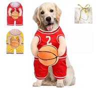 Costume de basket-ball pour chien avec ballon, costume d'Halloween pour chien de petite et moyenne taille (rouge, taille M)
