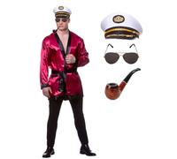 Costume de Batchelor Hollywood + chapeau de capitaine + lunettes d'aviateur + pipe : adulte homme Playboy Smoking Jacket Robe Déguisement (taille unique)