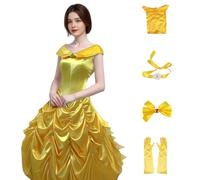 Costume de beauté de princesse pour cosplay, tenue de costumade d'amie de Madame Potts, robe de bal pour Halloween (jaune, taille L)