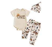 Costume de bébé cosplay occidental premier anniversaire tenue garçon sauvage un body imprimé vache pantalon 1er rodéo fête cowboy gâteau séance photo ensemble de vêtements, beige, 12-18 mois