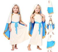 Costume de Berger Médiéval pour Fille, Tenue de Foire Historique, Déguisement Saint Joseph Enfant, Comprend Foulard, Tunique, Châle, Ceinture, Costumes de Noël et Nouvel An pour Fêtes & Carnaval