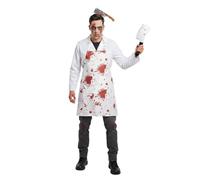 Costume de boucher zombie pour adultes - XL - Manteau blanc, tablier taché de sang, bandeau couperet, accessoire de couperet, peinture pour visage et faux sang - Déguisement d'Halloween effrayant pour