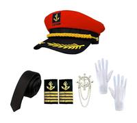 Costume de capitaine de bateau - Uniforme de cosplay adulte avec gants et cravate chapeau - Accessoires de tenues de yacht pour hommes et femmes, pour jouer un rôle Théâtre Représentations Parties