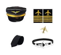 Costume de capitaine de vol - Chapeau de capitaine - Uniforme - Épaulettes - Cravate de cou - Costume d'hôtesse de l'air - Costume d'hôtesse de l'air pour adulte