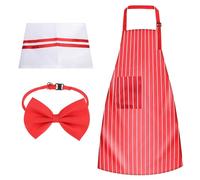 Costume de carnaval 3 pièces Adulte des années 1950 Tablier de serveur rayé rouge et blanc 2 poches Toque de chef Nœuds papillon rouge Réglable