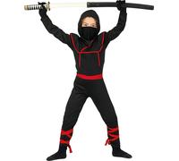 Costume de carnaval de héros ninja enfants masque ceinture set complet, taille : 98/104 couleur : noir