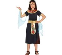 Costume de carnaval de la reine d'Egypte, Cléopâtre, enfant, avec ceinture, chaîne, robe, écharpe, carnaval, histoire antique, jeu de rôle, déguisement de fête, taille : 128/134 Couleur : Noir