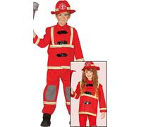 Costume de Carnaval des Pompiers Set Avec Veste Pantalon Chapeau Pour Enfants Aventure, Taille : 98/104 Couleur : Rouge