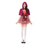 Costume de carnaval en velours rouge avec cape, tenue de sorcière pour femme avec jupe courte et capuche, élégant chaperon rouge avec accessoire de balai intégré pour le carnaval et les fêtes